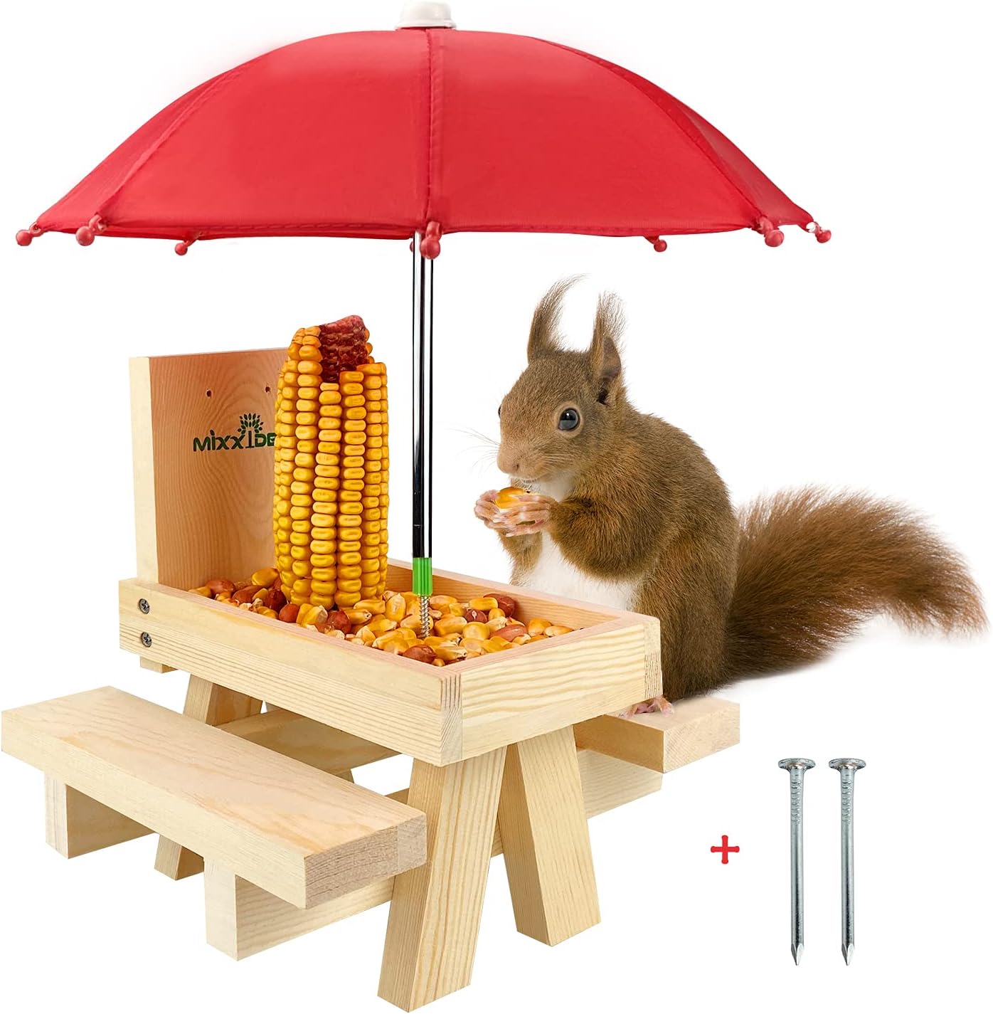 Wooden Squirrel Feeder Box with Umbrella Q158212