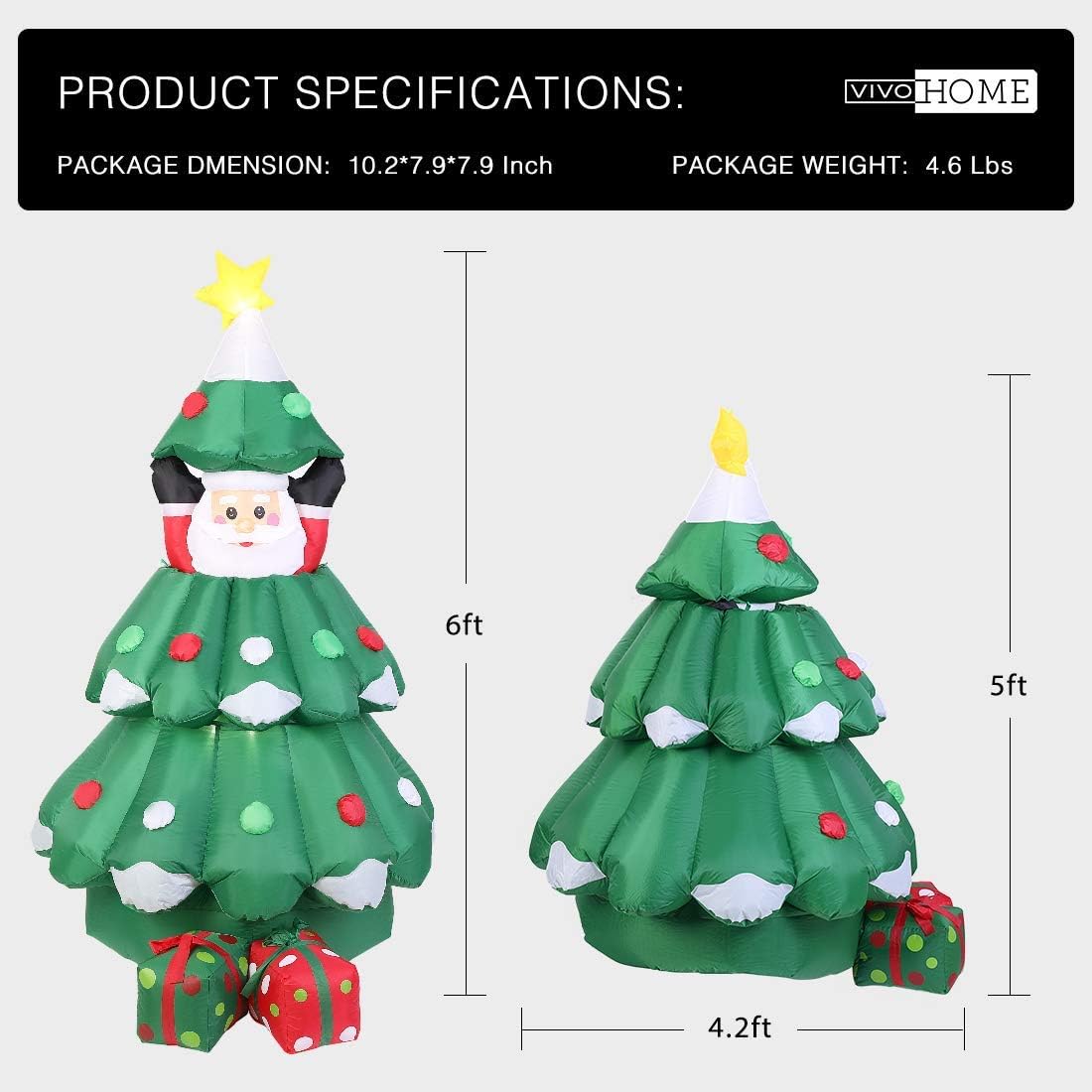 6ft Inflatable LED Lighted Christmas Tree with Pop up Santa and 2 Gift Boxes W5852