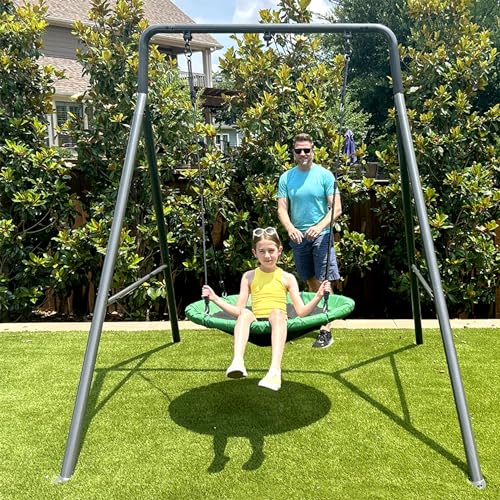 6.7’ x 8.4’ Single Swing Set Frame with 39” Round Platform Tree Swing B7456