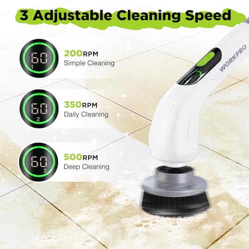 Electric Spin Scrubber, Cordless Cleaning Brush, 3-Speed, 8 Replaceable Brush Heads, Waterproof Scrubber A588675