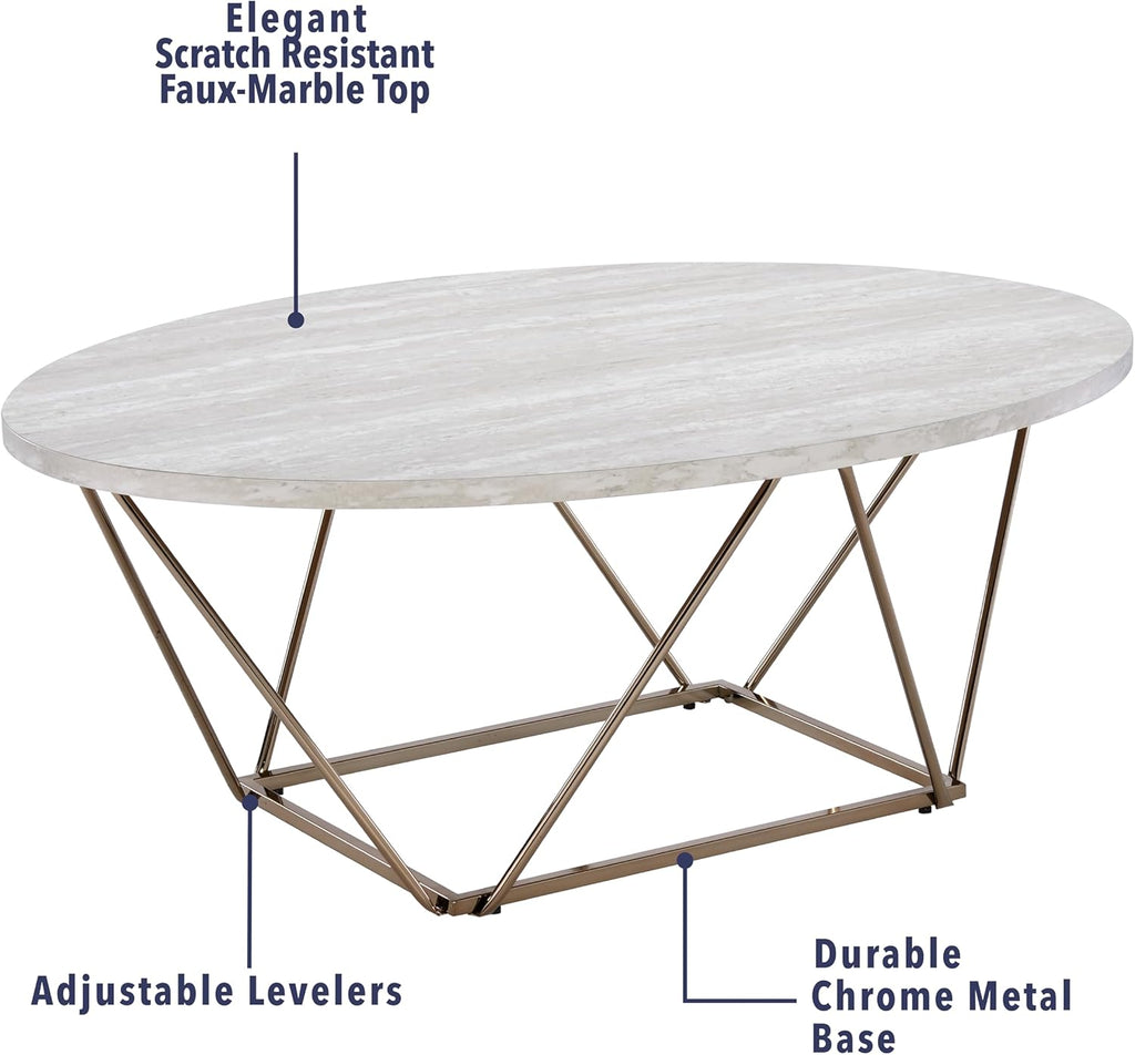 Oval Coffee Table with Faux Marble Top and Gold Metal Legs Z62574