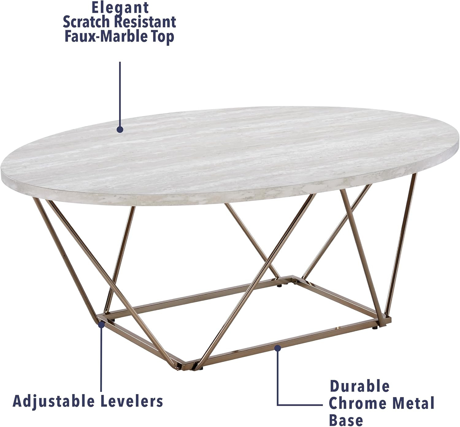 Oval Coffee Table with Faux Marble Top and Gold Metal Legs Z62574