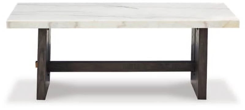 Traditional Rectangular Coffee Table with Marble Tabletop, Dark Brown & White P496176