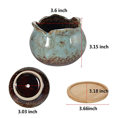 4 Inch Ceramic Plant Pots with Bamboo Tray, Pack of 6 S872