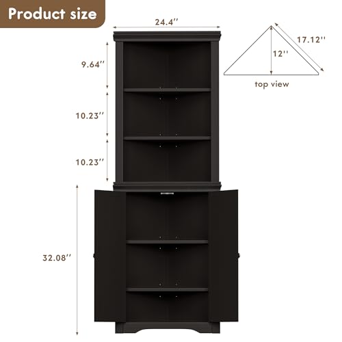 Corner Cabinet with 2 Barn Doors and 3 Shelves Freestanding Storage Cabinet (Espresso) M8060