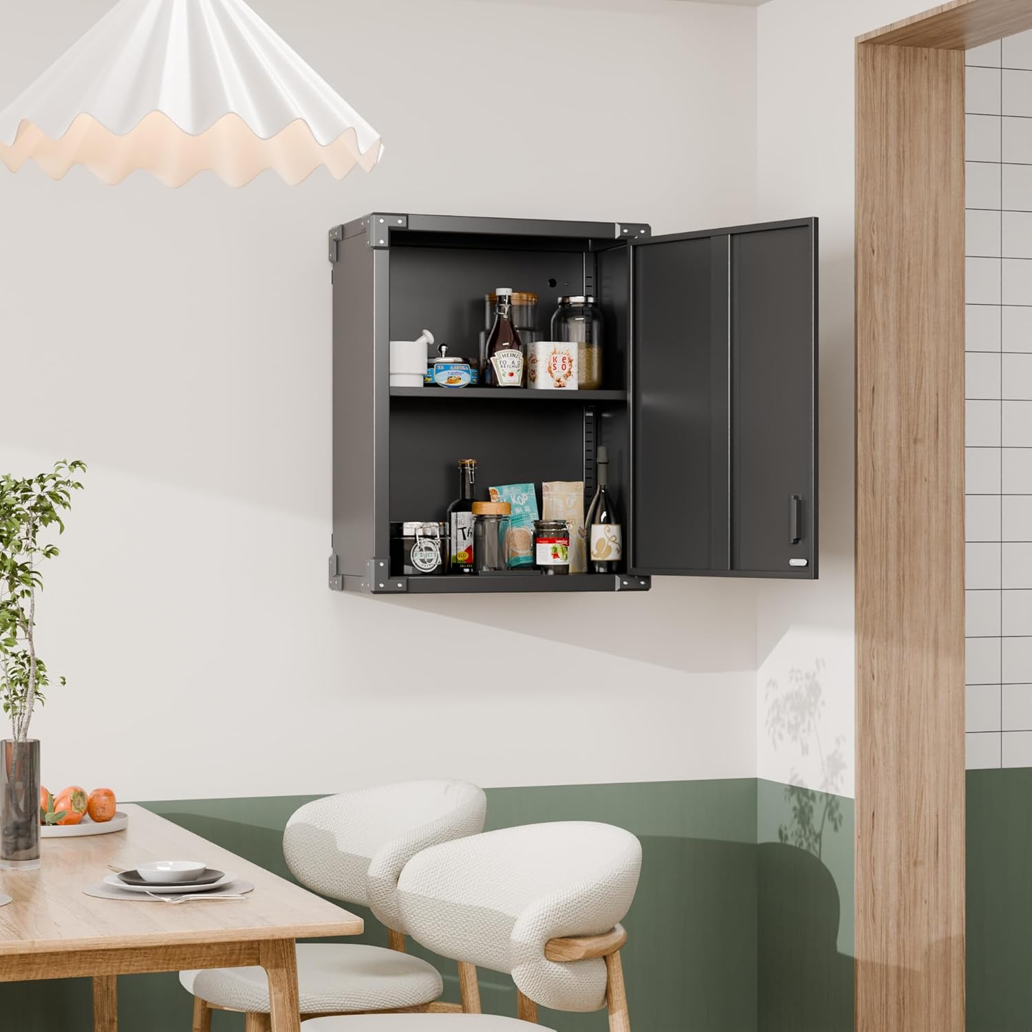 Black Metal Wall Cabinet with Locking Door and Adjustable Shelf L8870