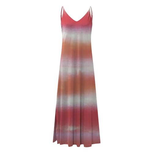 Spaghetti Strap Sleeveless Maxi Dress V Neck Tie Dye Sundresses Long Cami Dress F9774