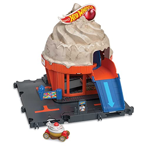 HOT WHEELS City Downtown Spielset mit manuellem Aufzug, Rampe, inklusive 1 Auto X2867