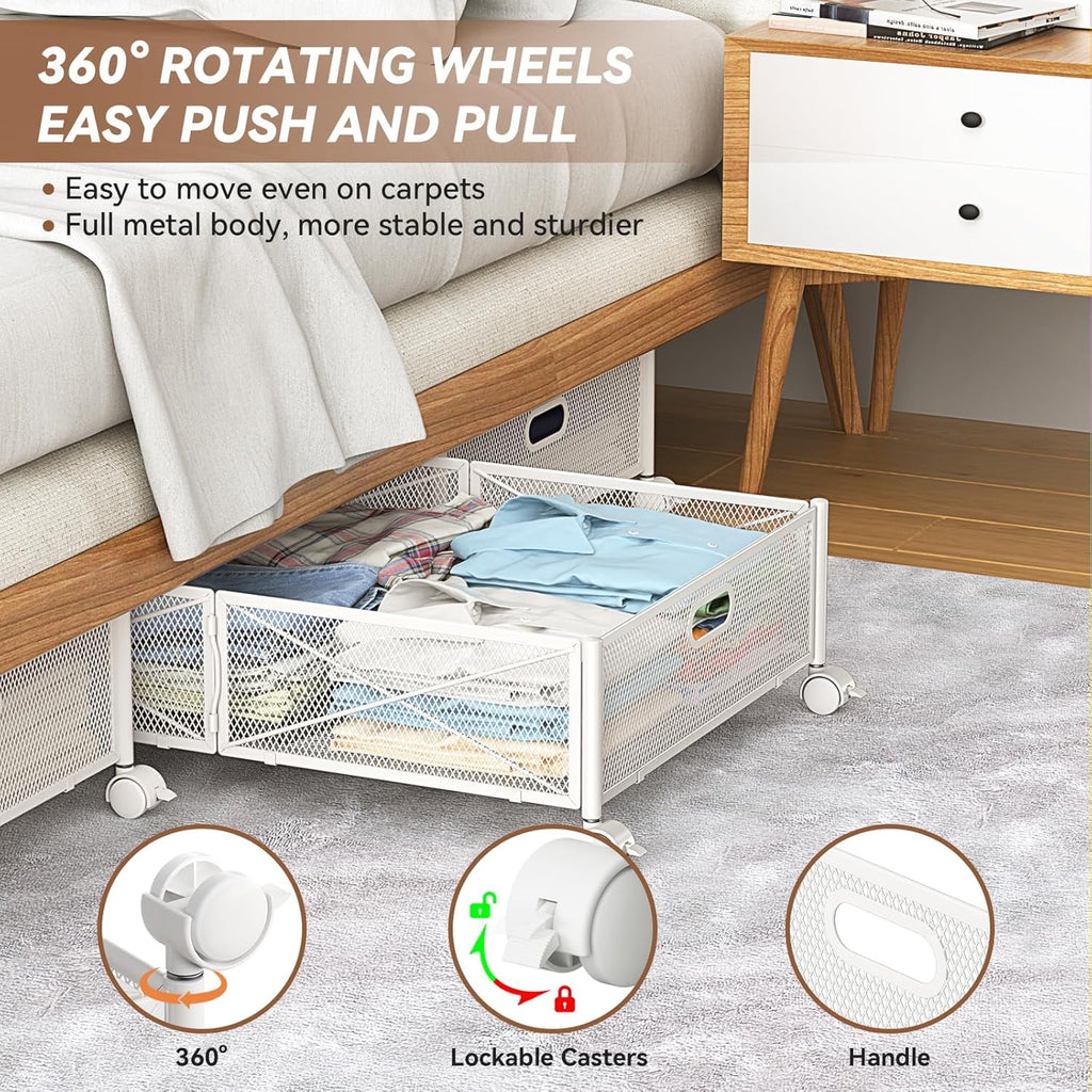 Under Bed Storage Containers with Wheels, Metal Storage Containers -2PCK E45897
