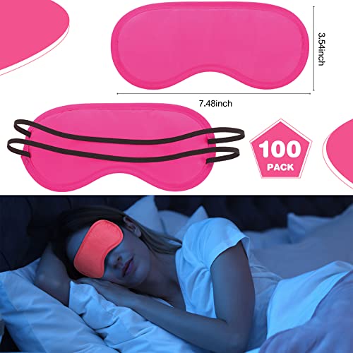 100 Pieces Pink Silk Sleep Eye Mask with Adjustable Elastic Strap D299