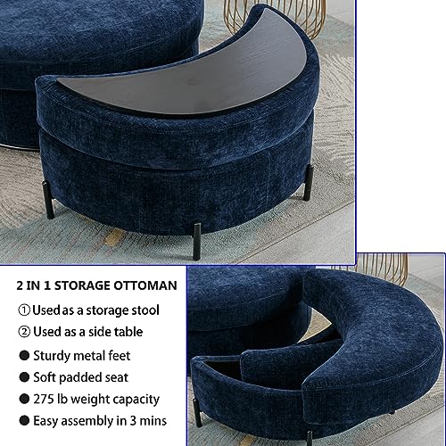 Oversized Swivel Accent Barrel Chair with Storage Ottoman and 4 Pillow, Terracotta Chenille M6680