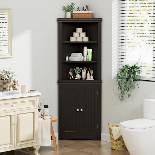 Corner Cabinet with 2 Barn Doors and 3 Shelves Freestanding Storage Cabinet (Espresso) M8060