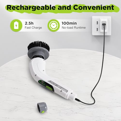 Electric Spin Scrubber, Cordless Cleaning Brush, 3-Speed, 8 Replaceable Brush Heads, Waterproof Scrubber A588675