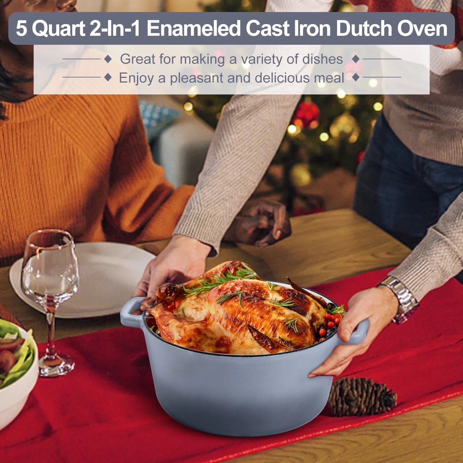 2-in-1 Enameled Cast Iron Dutch Oven with Skillet Lid, 5 Quart S505654