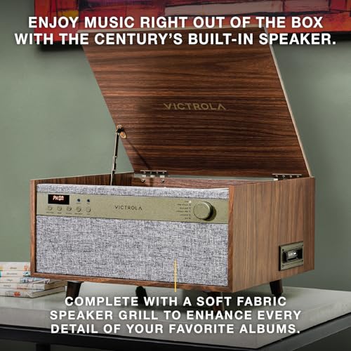 6-in-1 Turntable with CD & Cassette Player, Bluetooth, Walnut W521323