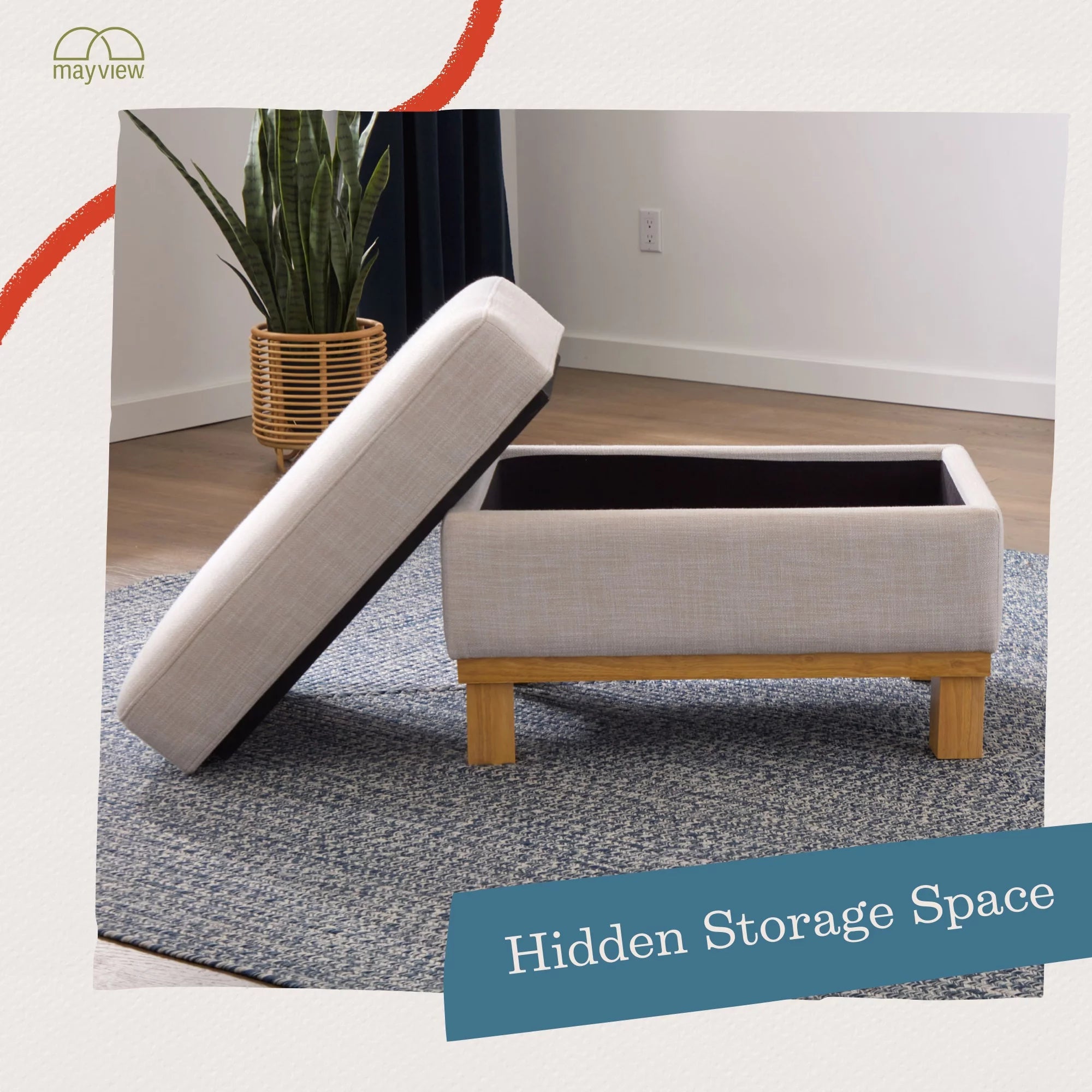 Upholstered Wood Base Storage Ottoman N986