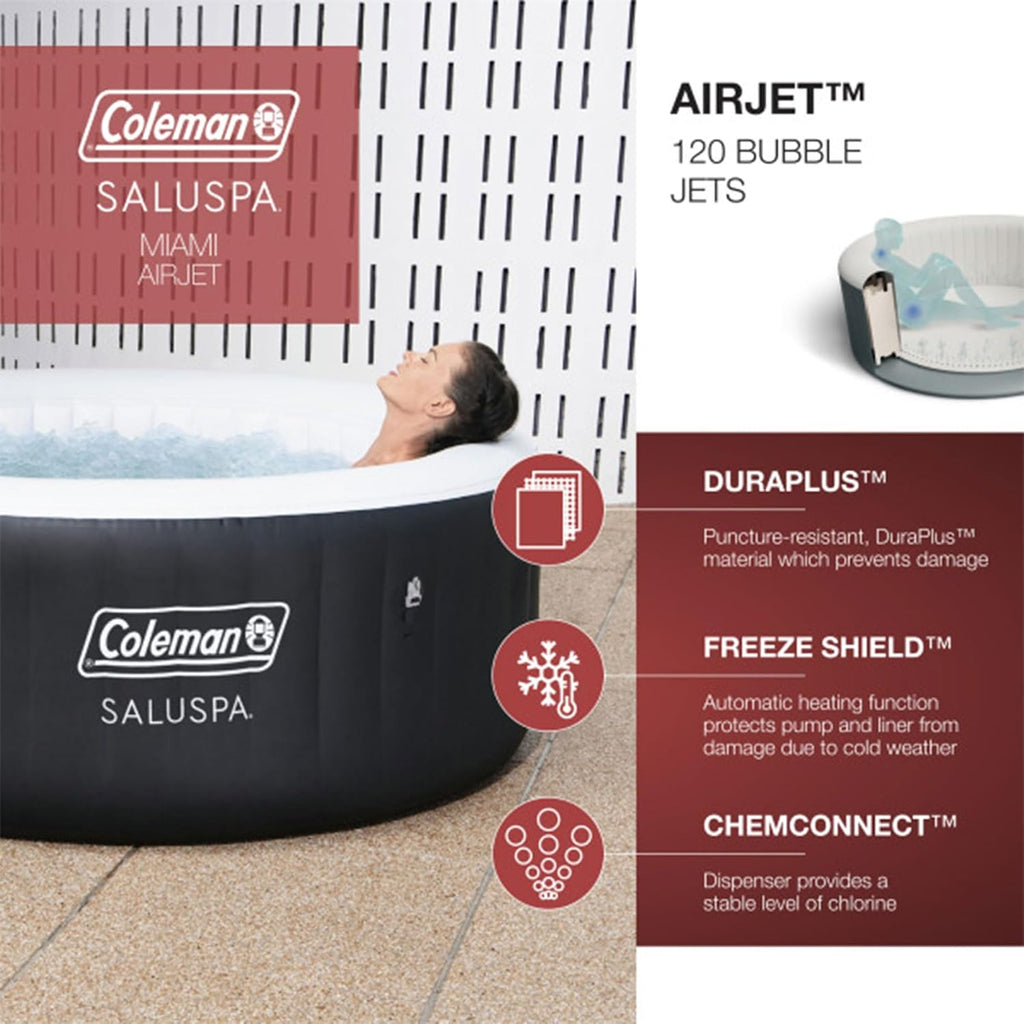 Black 4 Person Inflatable Round Hot Tub with 60 Air Jets I10020