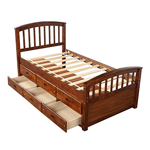 White Solid Wood Twin Platform Bed with 6 Drawers P664085