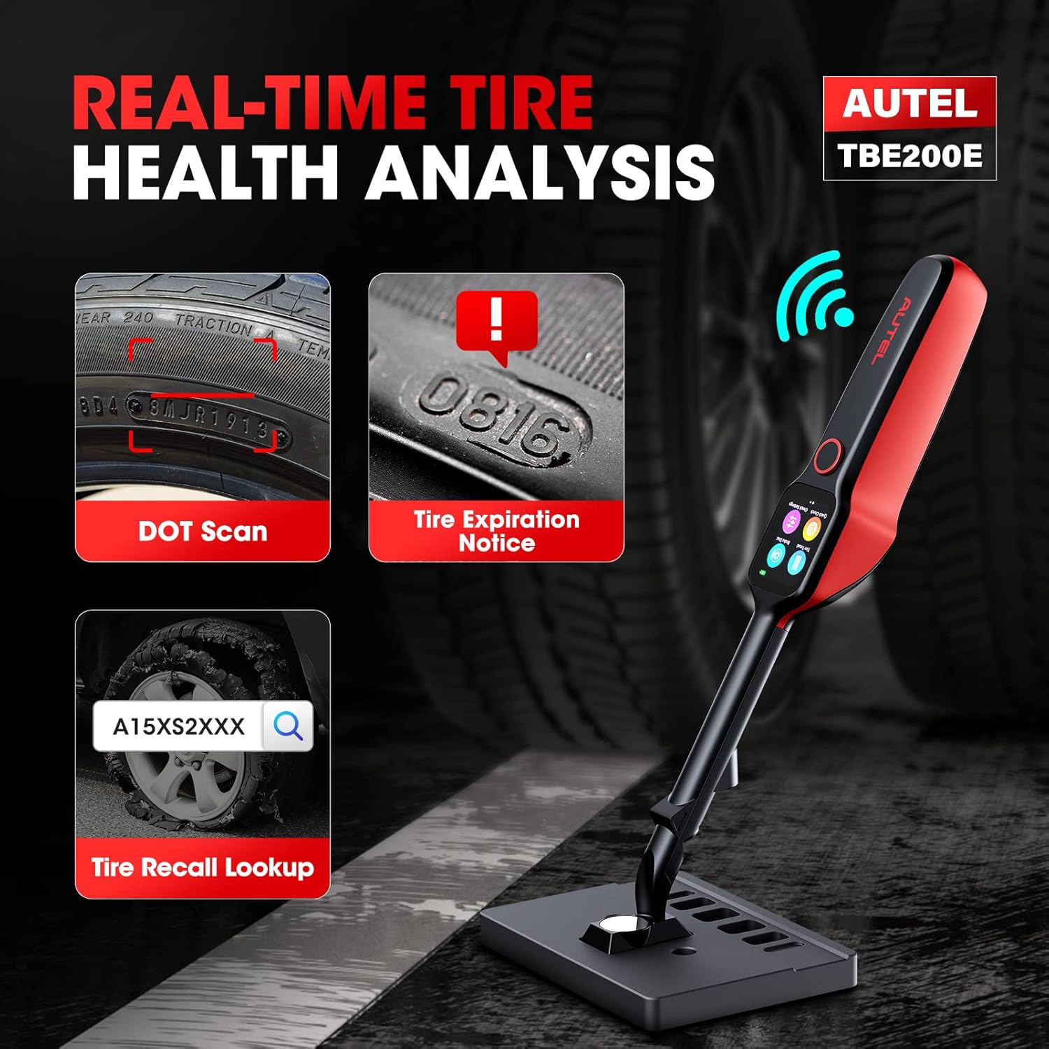 Tire Tread Depth Scan Tool Brake Disc Wear Scanner with 1.65” AMOLED Touchscreen Dual Cameras DOT Scan C88121
