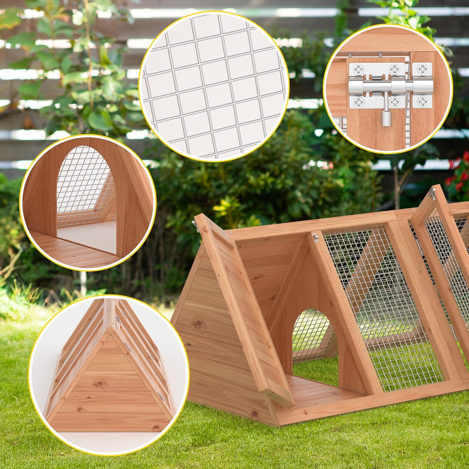 Wooden Triangle Quail Hutch with Ventilating Wire K853
