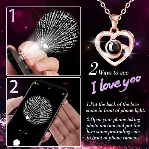 Preserved Red Rose Flower with Necklace and Light A868