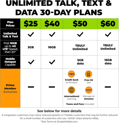 $60 Unlimited Talk Text Data Plan P7459