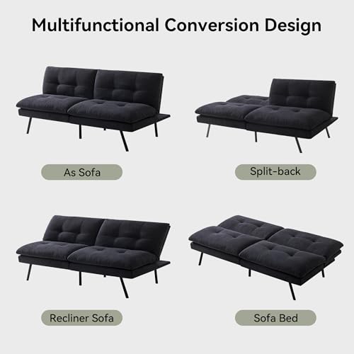 Vintage Brown Faux Leather Convertible Futon Sofa Bed J28012