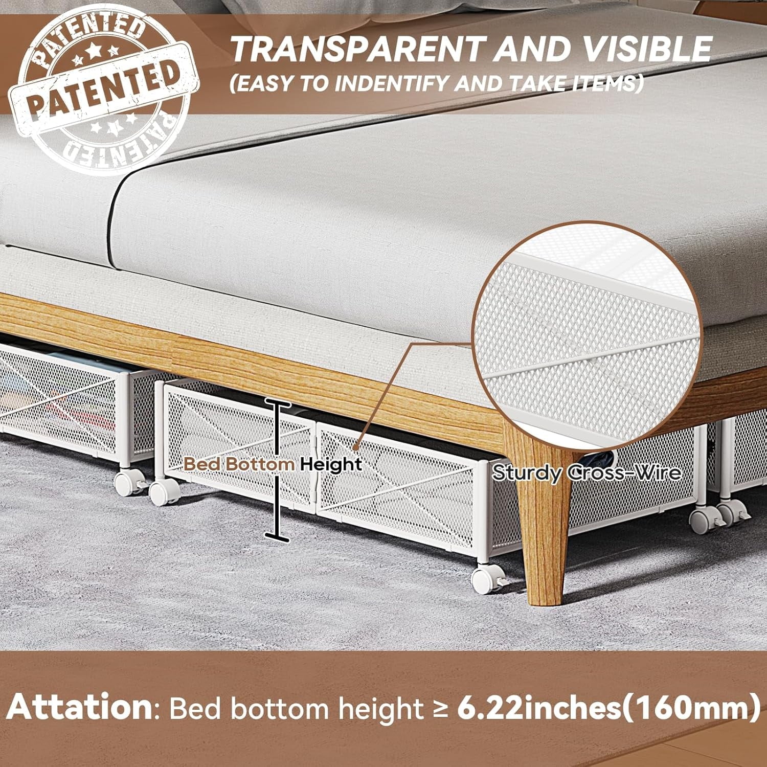 Under Bed Storage Containers with Wheels, Metal Storage Containers -2PCK E45897