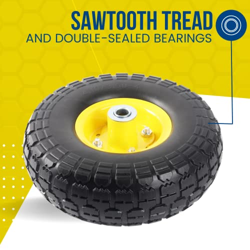 2-Pack 10-Inch Solid Rubber Flat Free Tire Wheels with 5/8" Bearings C802