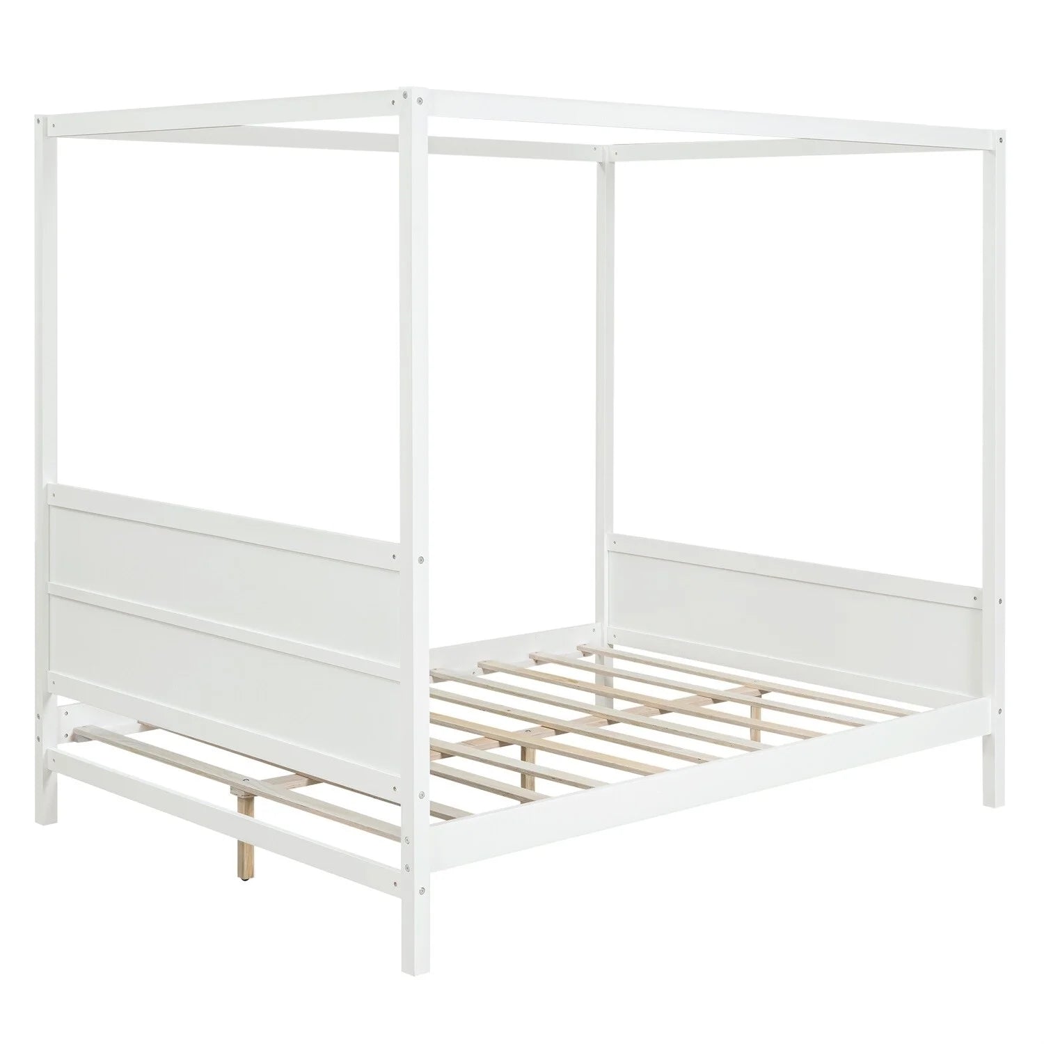 White Queen Size Canopy Platform Bed with Headboard and Footboard R26313