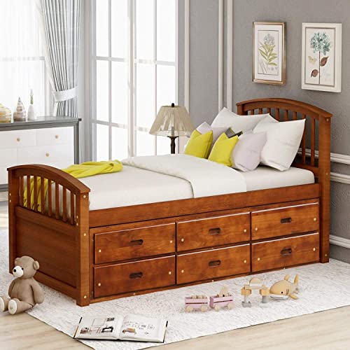 White Solid Wood Twin Platform Bed with 6 Drawers P664085
