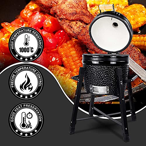 15" Ceramic Charcoal BBQ Grill and Smoker with Stainless Steel Grates S133341