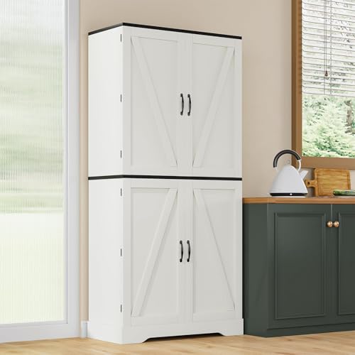 White 72" Kitchen Pantry Storage Cabinet with 8 Shelves and 3 Pull-Out Racks A60168