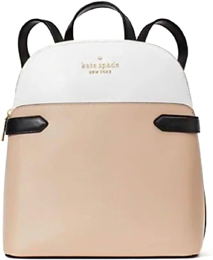 Warm Beige Black Leather Medium Backpack A43723
