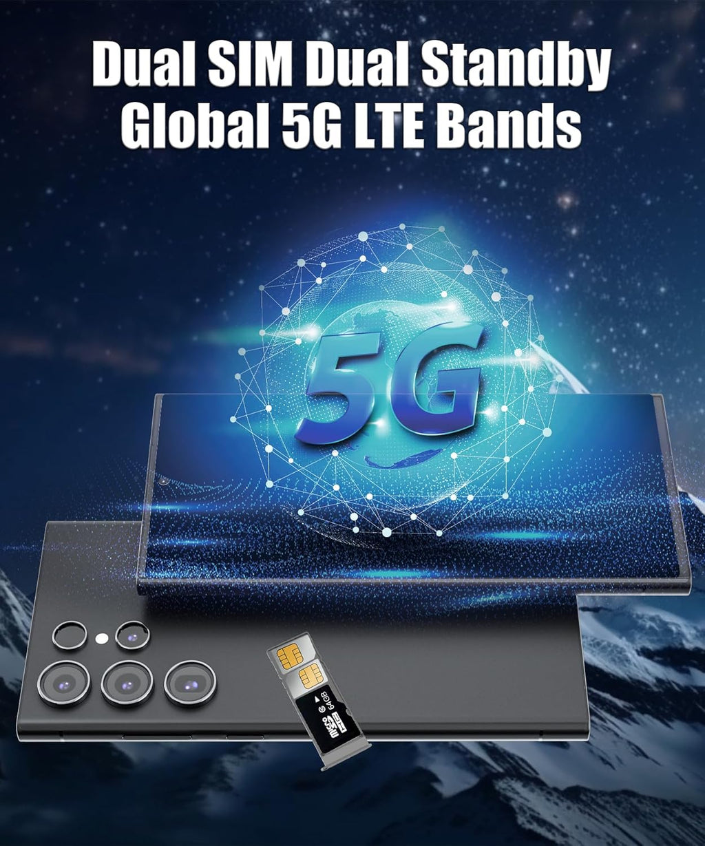 5G Android 13 Smartphone with 8GB+256GB 6.8" HD Screen 108MP+72MP Camera 6800mAh Battery Dual SIM Fingerprint Lock GPS Face ID (black) L780