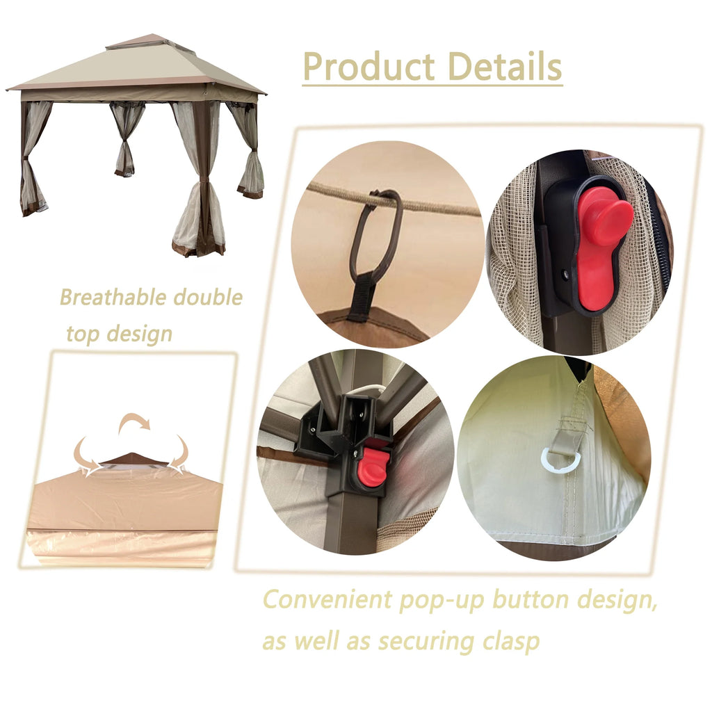 Coffee Pop Up Gazebo Canopy with Removable Zipper Netting N112437