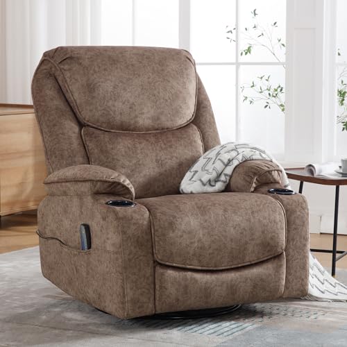 Oversized Dark Brown Power Reclining Leather Chair with Cup Holders and USB Port E5945
