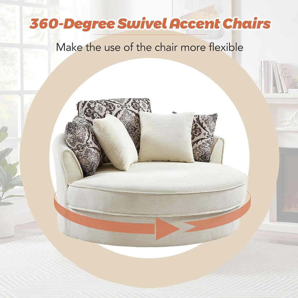 Oversized Corduroy Swivel Barrel Armchair with 5 Detachable Pillows J957