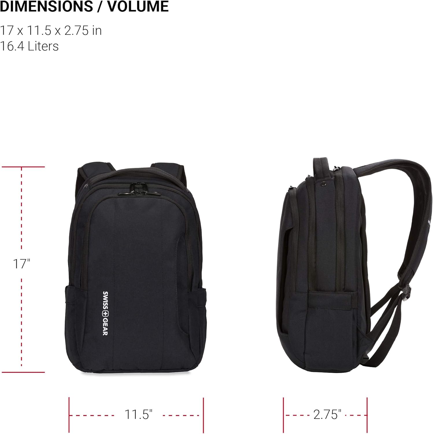 Compact Laptop Backpack, Black, 17-Inch L3186