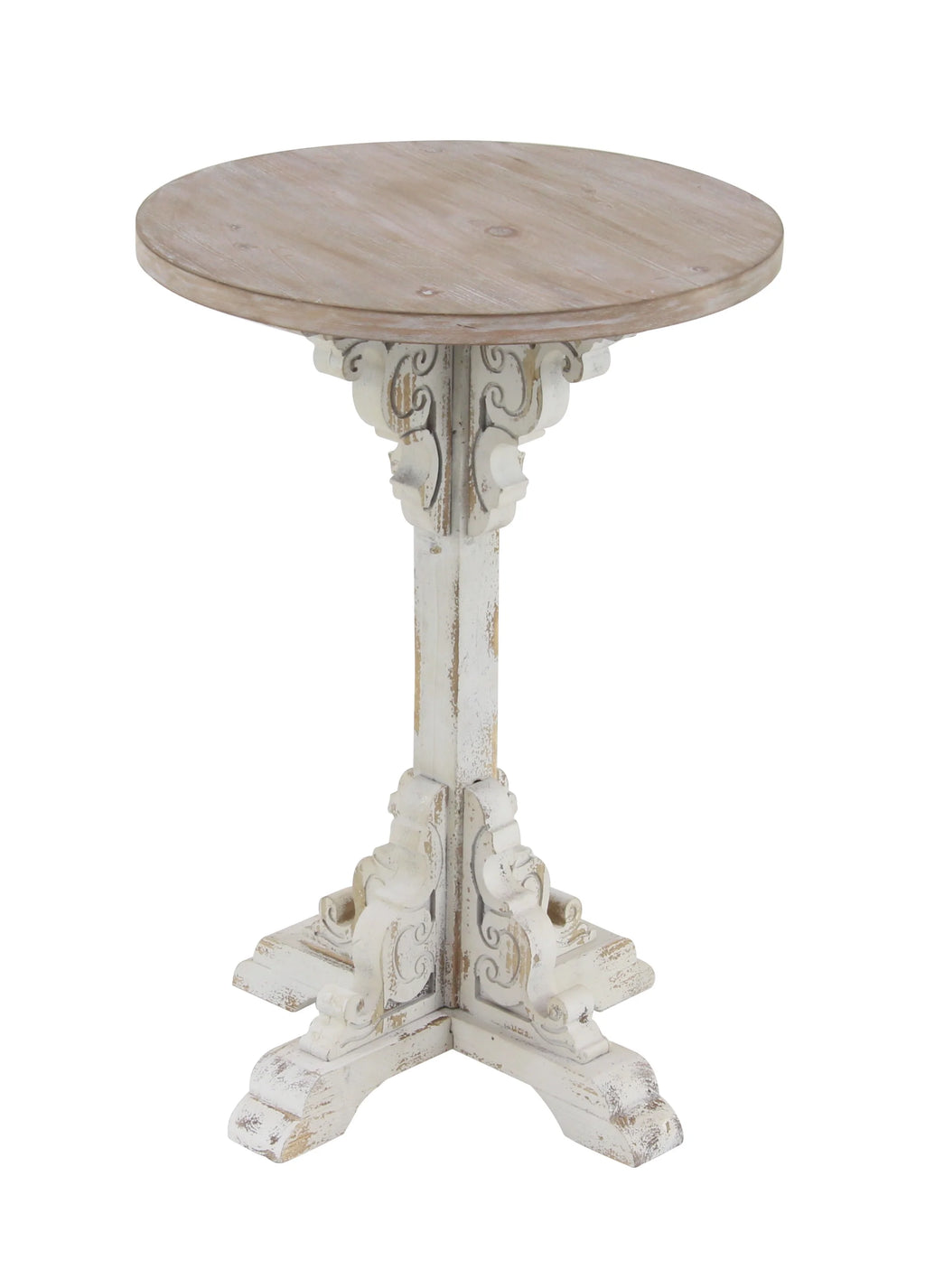 White Wood Accent Table with Brown Wood Top A12157