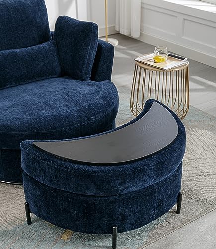 Oversized Swivel Accent Barrel Chair with Storage Ottoman and 4 Pillow, Terracotta Chenille M6680