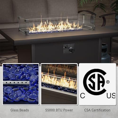 15 Piece Navy Blue Metal Patio Furniture Set with Propane Fire Pit O58705
