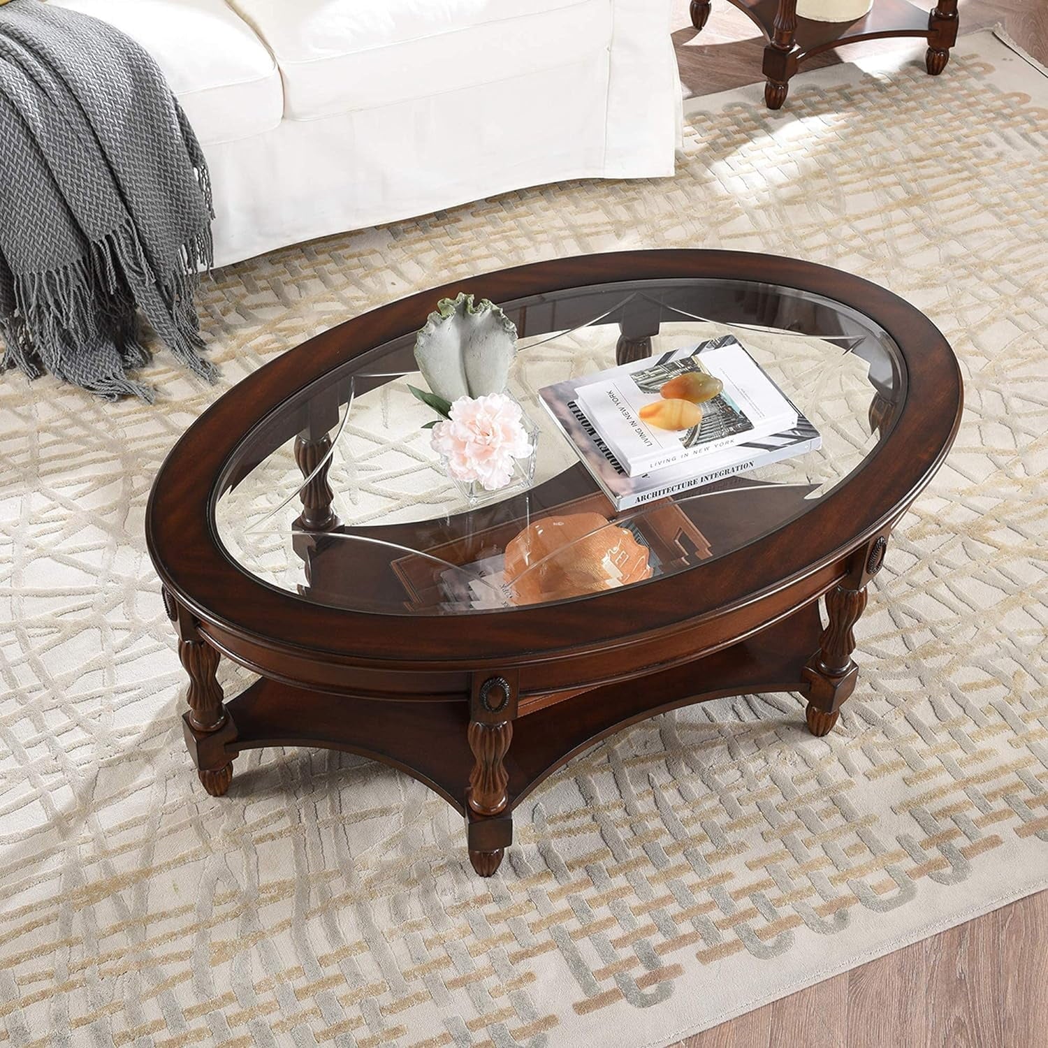 Solid Wood Coffee Table With Glass Top F31667