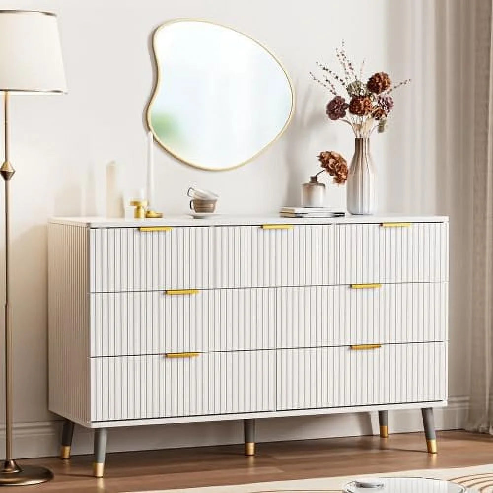 7 Drawer White Gold Wood Dresser V278043