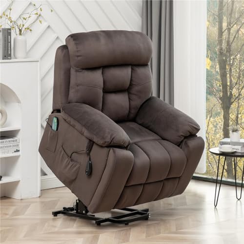 Extra Wide Power Recliner Lift Chair with Heat and Massage (Brown) T1132
