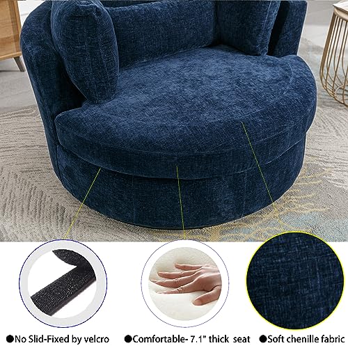 Oversized Swivel Accent Barrel Chair with Storage Ottoman and 4 Pillow, Terracotta Chenille M6680