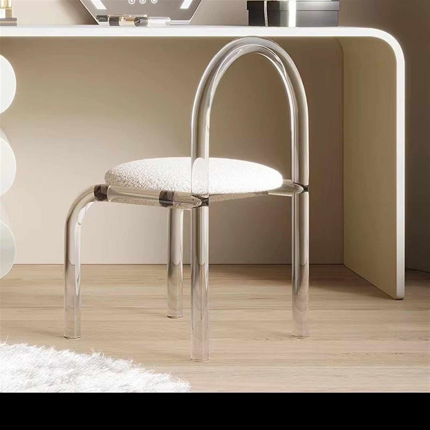 White Vanity Desk with 5 Drawers and Acrylic Transparent Chair J971