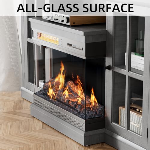 Gray Glass Fireplace TV Stand I2346