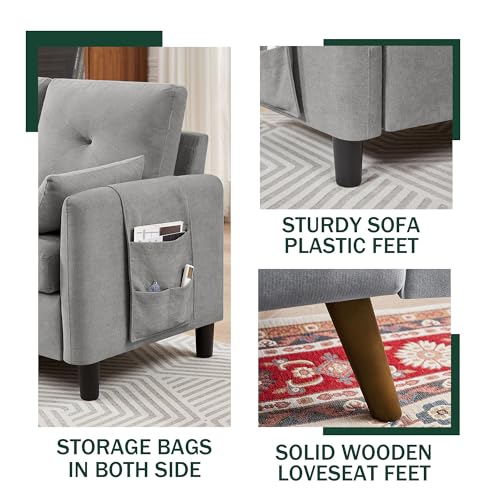 Light Grey Linen Convertible Sectional Sofa Set P342551
