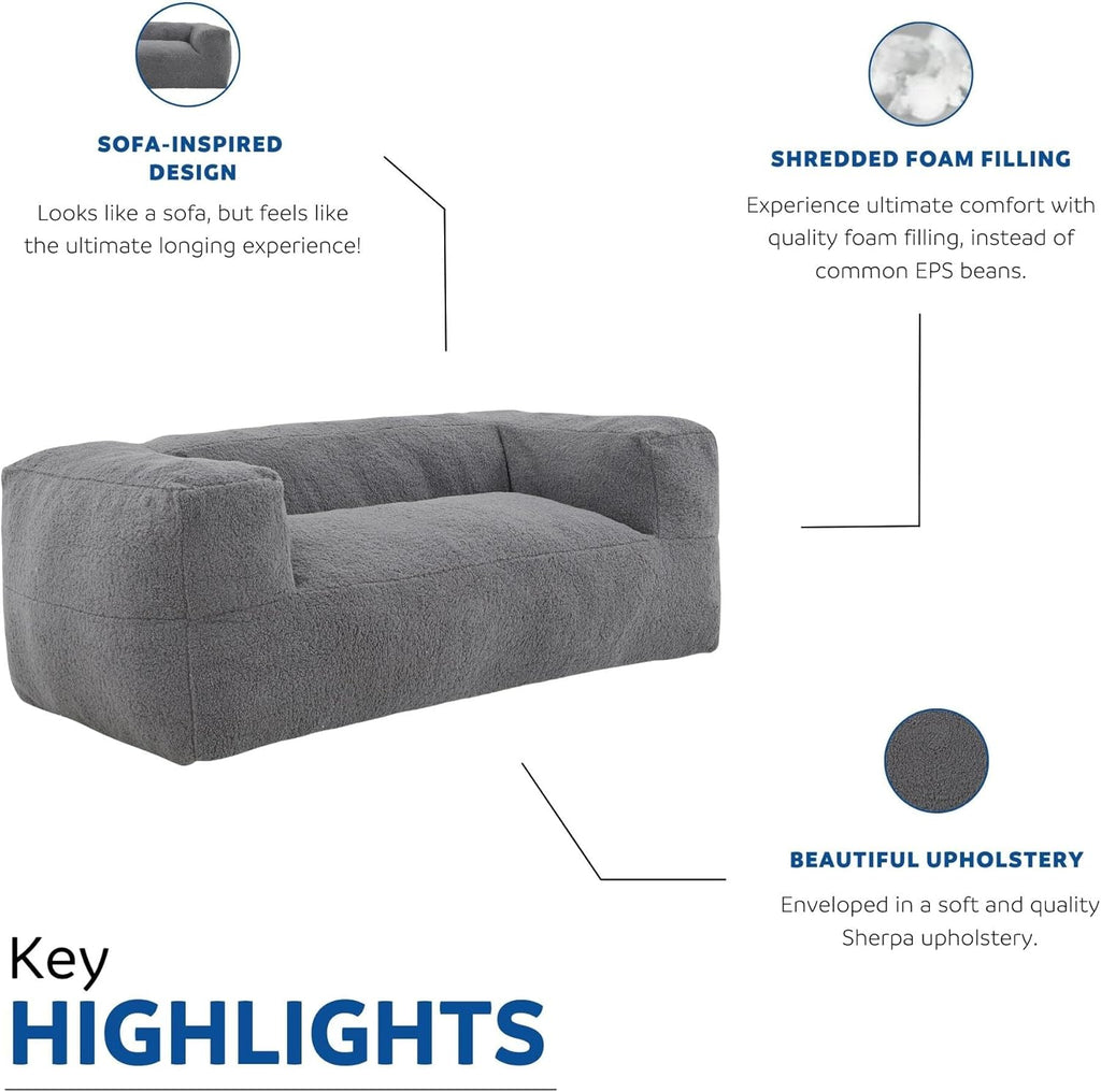 Gray Memory Foam Bean Bag Sofa Chair with Armrest D389